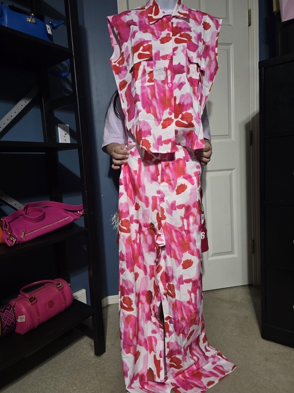 Women's Pink & White Printed Wide-Leg Jumpsuit